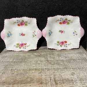 2 Shelley Rose And Red Daisy Tiny Tray / Bowls